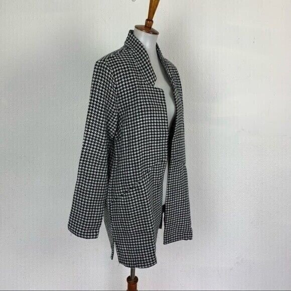 Caslon Medium Black White Houndstooth Open Front Long Sleeve Lightweight Jacket - Picture 4 of 8